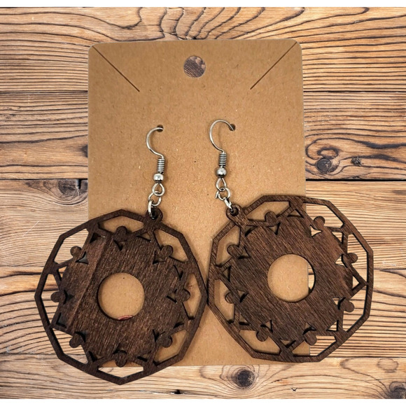 Metatron " Universe" Geometric Wooden Laser-Cut Earrings - Laser Cut - 1 Pair - Picture 3 of 3